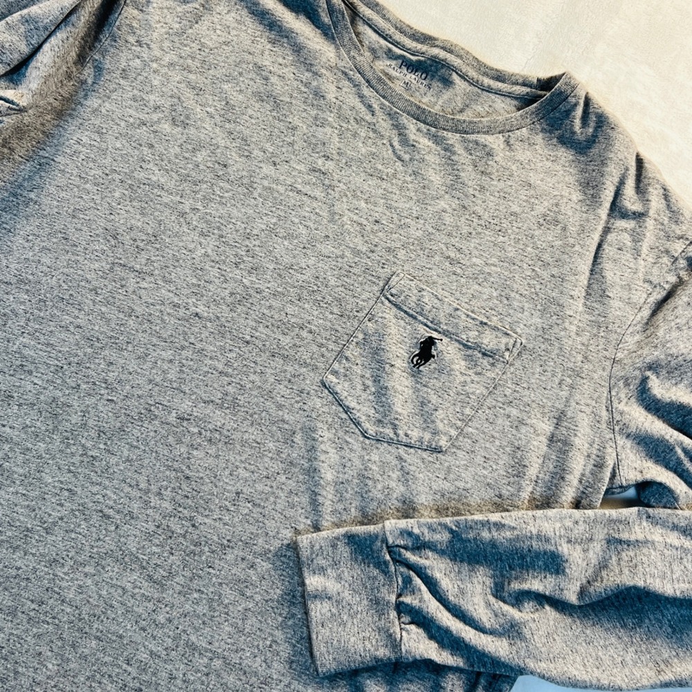Polo Ralph Lauren Mens Grey Heather Long Sleeve Pocket T-Shirt Cotton M